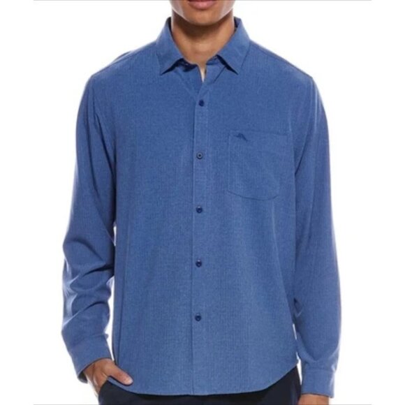 Tommy Bahama Bahama Coast Sands Long Sleeve Shirt Small Classic Blue Stretch